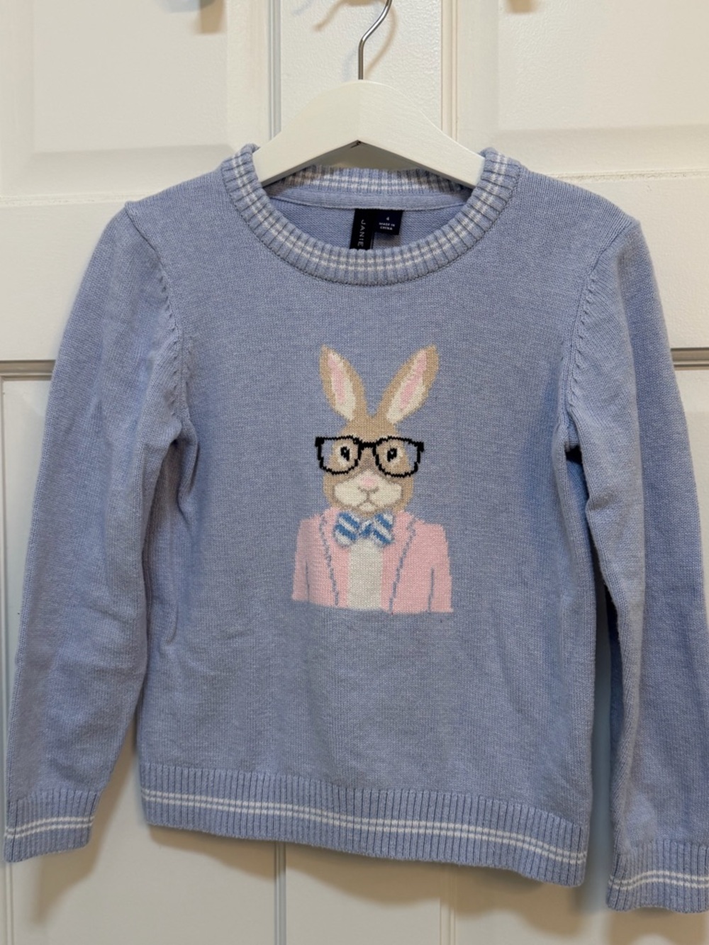 Janie and Jack‎ Light Blue Bunny Sweater with Pink Accent